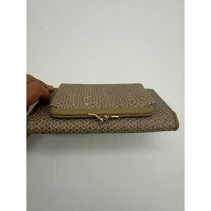 Vintage Gitano Tan Weave Kiss Lock Tri Fold Clutch Wallet Gold Tone Hardware